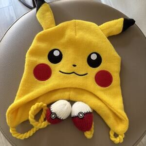 Adult Pokemon Pikachu Beanie Hat Knitted Cap Ears Pokeball Tassels